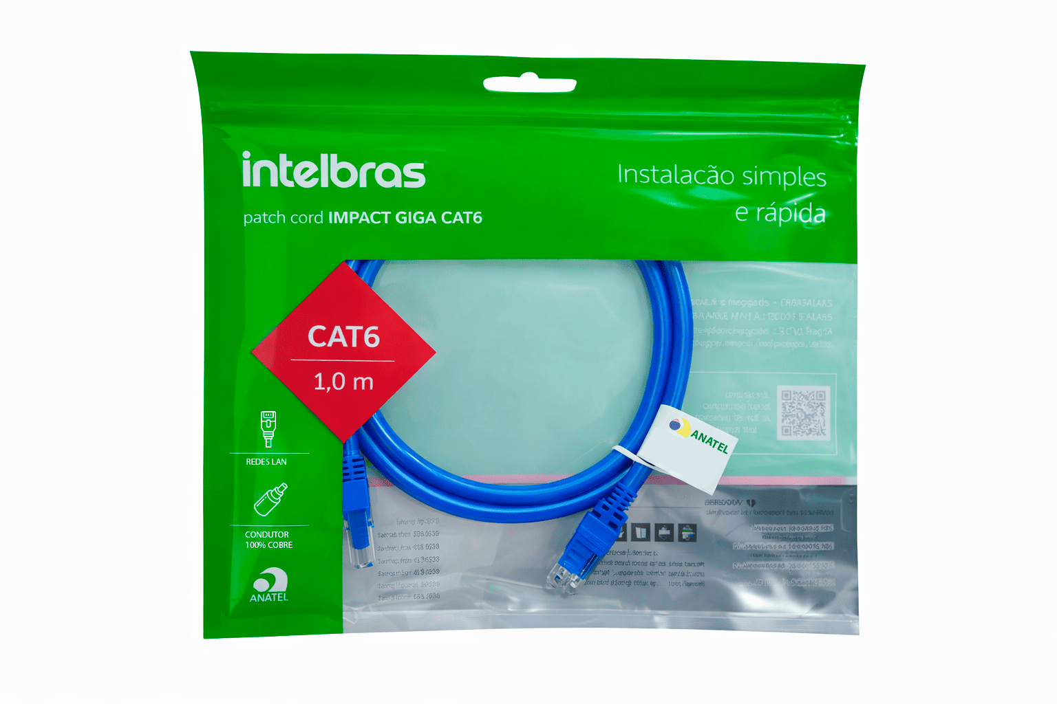 Patch Cord Cat6 1,0m UTP Intelbras Azul